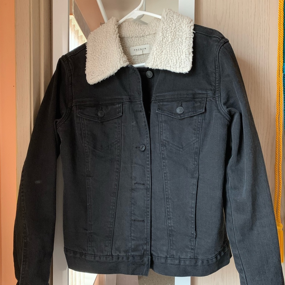 PacSun black denim sherpa collared jacket